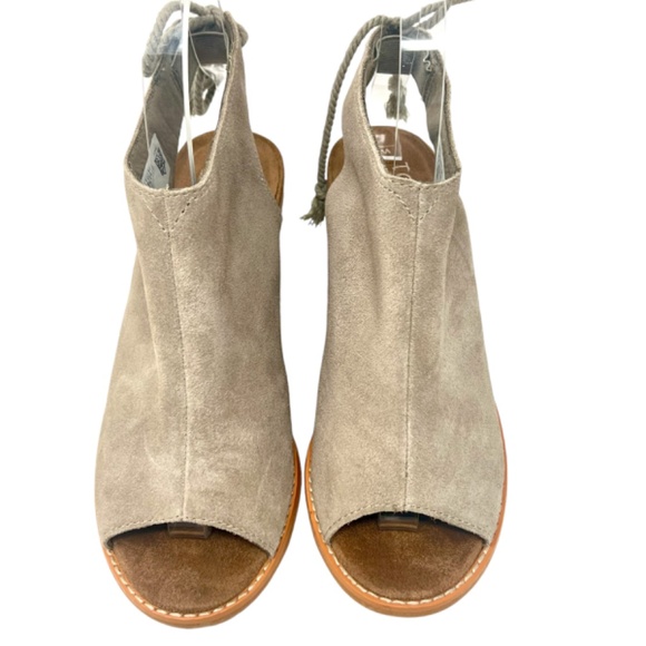 TOMS Women's Elba Desert Taupe Peep Toe Mule Heel Lace Ankle Shootie size 6 - Picture 4 of 15